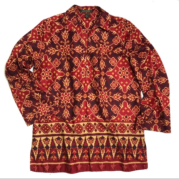 Lauren Ralph Lauren Tops - Lauren Ralph Lauren Red Ikat Print Popover Tunic L